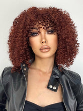 Brown Red Curly Wig with Bangs