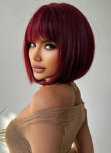 Dark Burgundy Red Full Wig with Bangs