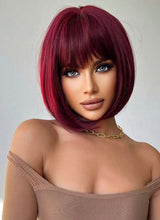 Dark Burgundy Red Full Wig with Bangs