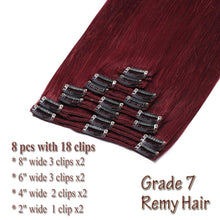 Dark Red Double Weft Clip in Human Hair Extensions Thick 20 Inch 120g-150g 8pcs  clips on 8A Grade Soft Straight 100% Remy Hair Wine Red #99J 16"-20’’