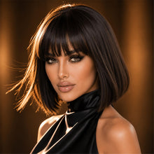Natural Straight Brown Short Synthetic Fiber Bob Wig Classic And Casual Style Perfect for Daily Wearing Easy to Care for 12 Inches