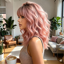 14-Inch Women'S Dusty Pink Layered Bob Wig Made of -Resistant Synthetic Fibers Perfect for Work School Daily Commutes Social Gatherings