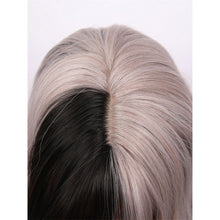 26-Inch Women's Wig Black And Gray Long Hair Water Wave Curls Straight Bangs