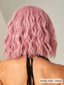 Pink Wavy Full Wig with Bangs