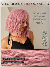 Pink Wavy Full Wig with Bangs