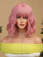 Pink Wavy Full Wig with Bangs
