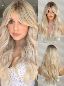 Ombre Blonde Full Wavy Wig with Bangs
