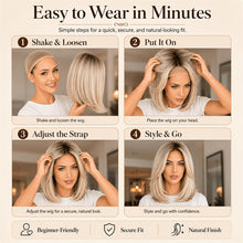 High-Quality 14-inch Trendy Brown Bob Lace Front Wig With Highlighted Strands - Choice For Daily Wear