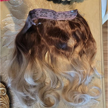 Brown Blonde 20" long synthetic straight hair extensions halo wire fish line
