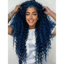 Dark Blue 13x6 HD Transparent Deep Wave Lace Front Wigs Human Hair Pre Plucked With Baby Hair 250 Density 24-26 inches!!