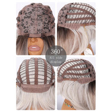 Short Straight Bob Wig 12 Inch Silver Gray Ombre With Dark Roots And Center Part