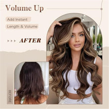 Highlighted Dark Brown Mix Honey Blonde Long Layered Wavy Wig with curtain bangs