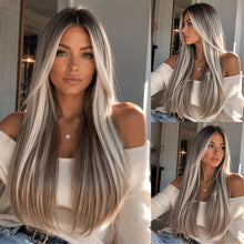 Brown Highlights Milky Straight Hair Wig Suitable for Daily Wear with Elastic Rose Net - -Resistant Wig for Instant Volume  Length 28 inches