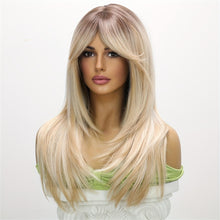 Blonde Highlighted Women's Wig with Bangs Elegant