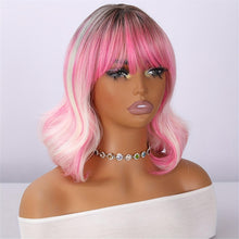 14 Inches Short Pink Gradient Dyeing Bob Hair Straight Bangs Comfortable And Breathable Women'S Wig High Temperature Fiber Suitable for