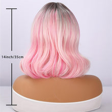 14 Inches Short Pink Gradient Dyeing Bob Hair Straight Bangs Comfortable And Breathable Women'S Wig High Temperature Fiber Suitable for