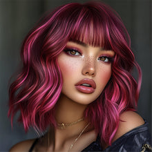 Rose Red Highlights - Pink Short Curly Wig
