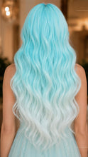26 Inch Layered  Pastel Aqua Blue Ombre Wig for Women Long Wavy Synthetic Wig with Curtain Bangs -