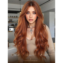 26 Inch Wavy Curly Synthetic Hair Wig Rust Copper  Brown Color Middle Part