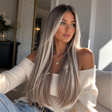 Brown Highlights Milky Straight Hair Wig Suitable for Daily Wear with Elastic Rose Net - -Resistant Wig for Instant Volume  Length 28 inches