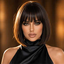 Natural Straight Brown Short Synthetic Fiber Bob Wig Classic And Casual Style Perfect for Daily Wearing Easy to Care for 12 Inches