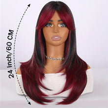 24-Inch Black-to-Red Balayage Wig - Cyberpunk Neon Color Design Extra-Length Straight Cut with Layered Texture