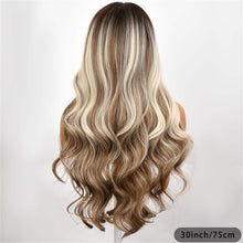 Shoulder-length with A Water Wave Style. It Has Brown Highlights. The Roots Of The Hair Are Brown And The Middle