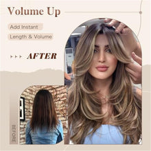Highlight Honey Blonde Wig with Bangs Long Golden Brown Ombre Layered Wavy Wig with Curtain Bangs