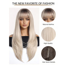 Ombre Light Gold To Dark Roots Long Straight Hair Layered Full Wig