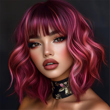 Rose Red Highlights - Pink Short Curly Wig