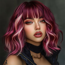 Rose Red Highlights - Pink Short Curly Wig