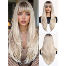 Ombre Light Gold To Dark Roots Long Straight Hair Layered Full Wig