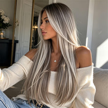 Brown Highlights Milky Straight Hair Wig Suitable for Daily Wear with Elastic Rose Net - -Resistant Wig for Instant Volume  Length 28 inches