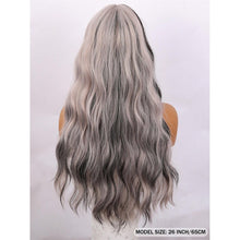 26-Inch Women's Wig Black And Gray Long Hair Water Wave Curls Straight Bangs