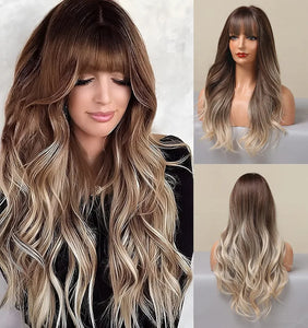 Brown Blonde Full Wig with bangs