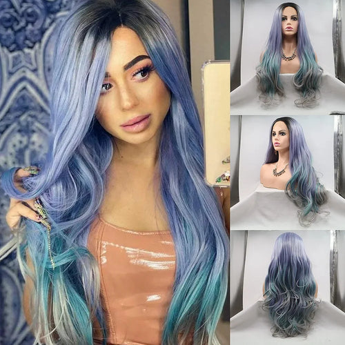 24” LIGHT PURPLE GRAY GREEN Lace Front wig *NEW*