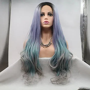 24” LIGHT PURPLE GRAY GREEN Lace Front wig *NEW*