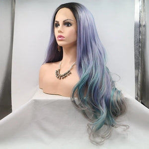 24” LIGHT PURPLE GRAY GREEN Lace Front wig *NEW*