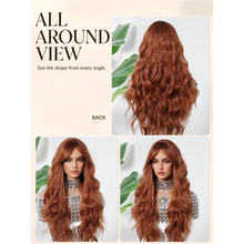26 Inch Wavy Curly Synthetic Hair Wig Rust Copper  Brown Color Middle Part