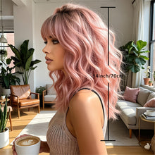 14-Inch Women'S Dusty Pink Layered Bob Wig Made of -Resistant Synthetic Fibers Perfect for Work School Daily Commutes Social Gatherings