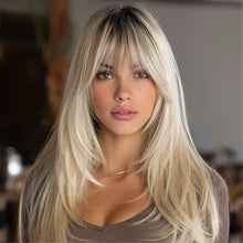 20-inch Gradient Golden Shoulder-length Bob Wig With Bangs Layered