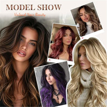 Highlight Honey Blonde Wig with Bangs Long Golden Brown Ombre Layered Wavy Wig with Curtain Bangs