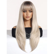 Ombre Light Gold To Dark Roots Long Straight Hair Layered Full Wig