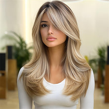Blonde Highlighted Women's Wig with Bangs Elegant