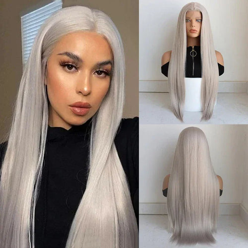 24” GRAY WHITE Lace Front wig *NEW*