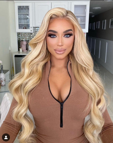 Blonde Wavy Virgin Human Hair Lace Front Wig 34-40 inches