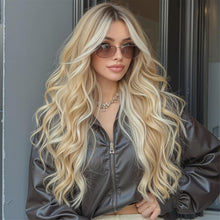 26- Inch Deep Brown Gradient Beige Golden Big Wave Wig