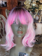 14 Inches Short Pink Gradient Dyeing Bob Hair Straight Bangs Comfortable And Breathable Women'S Wig High Temperature Fiber Suitable for