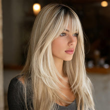 20-inch Gradient Golden Shoulder-length Bob Wig With Bangs