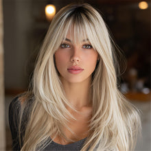 20-inch Gradient Golden Shoulder-length Bob Wig With Bangs Layered